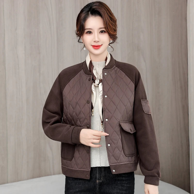 

Women's Autumn Winter ort Jaet Loose Fit Lightweight Cotton Coat Thin Design Comfortable Sle round Ne Single Button