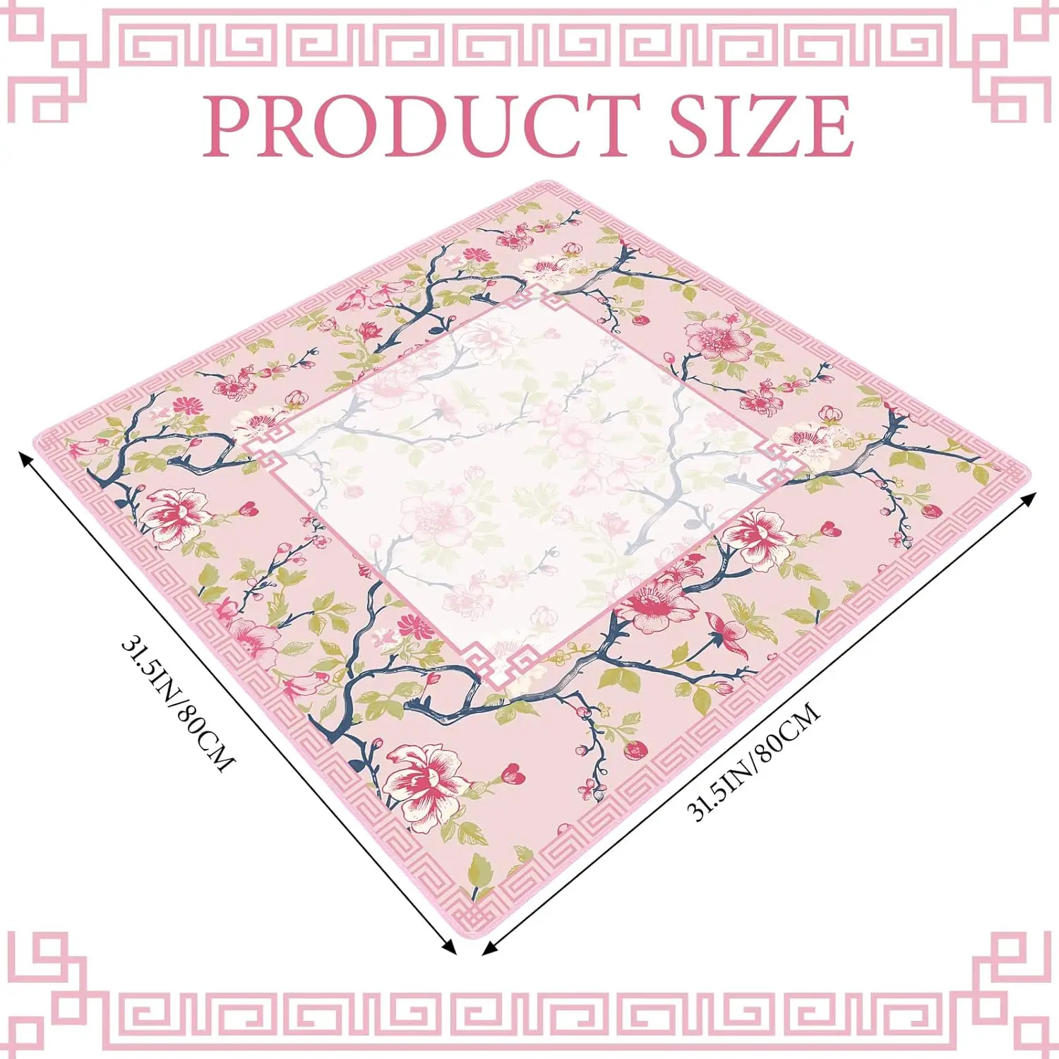 Pink and White Rubber Anti Slip Game Mat with Carrying Bag for Mahjong Cards and Board Tile Games 31.5 Inch Square