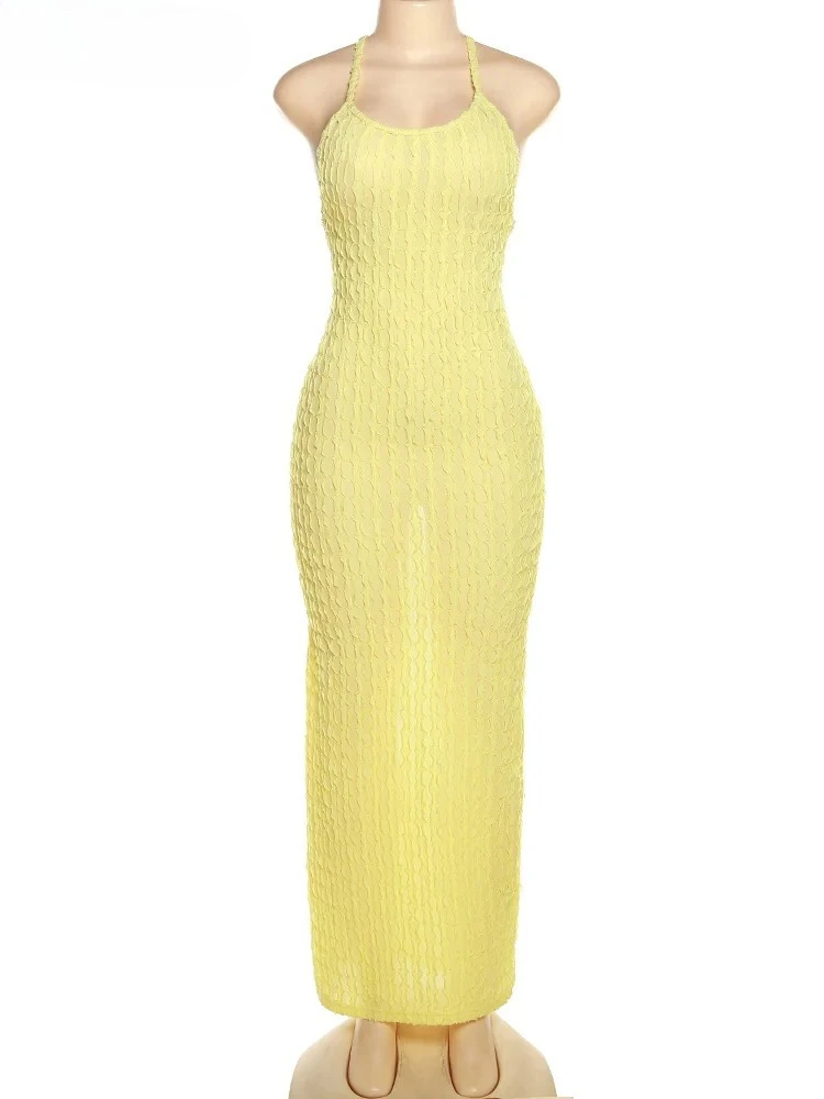 クロス包帯女性マキシドレス背中の開いたノースリーブ O ネックセクシーなエレガントなスキニーソリッドウェディングパーティーボディコン Vestidos