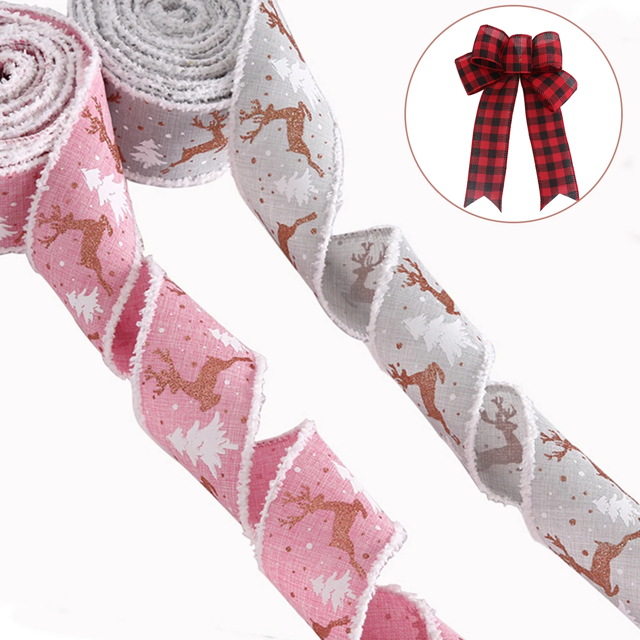 2M/Roll Christmas Linen Ribbons Snowflake Xmas Tree Printed Wire Edge Ribbon New Year Gift Wrapping Christmas Crafts Decorations