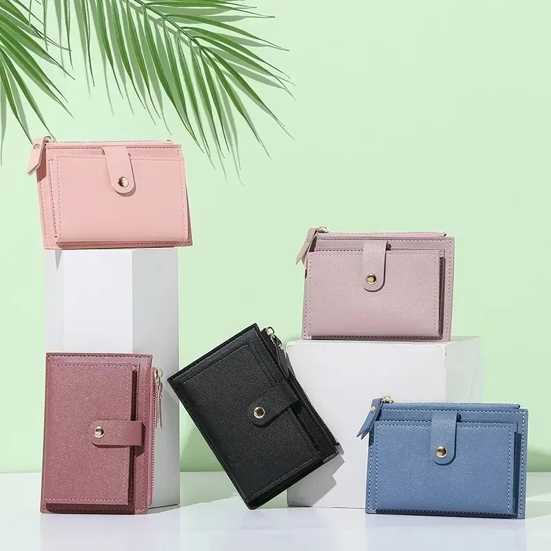 New for Women Mini Slim PU Leather Wallet Minimalist Card Case Holder Coin Purse Change Purse with Zipper Fashion