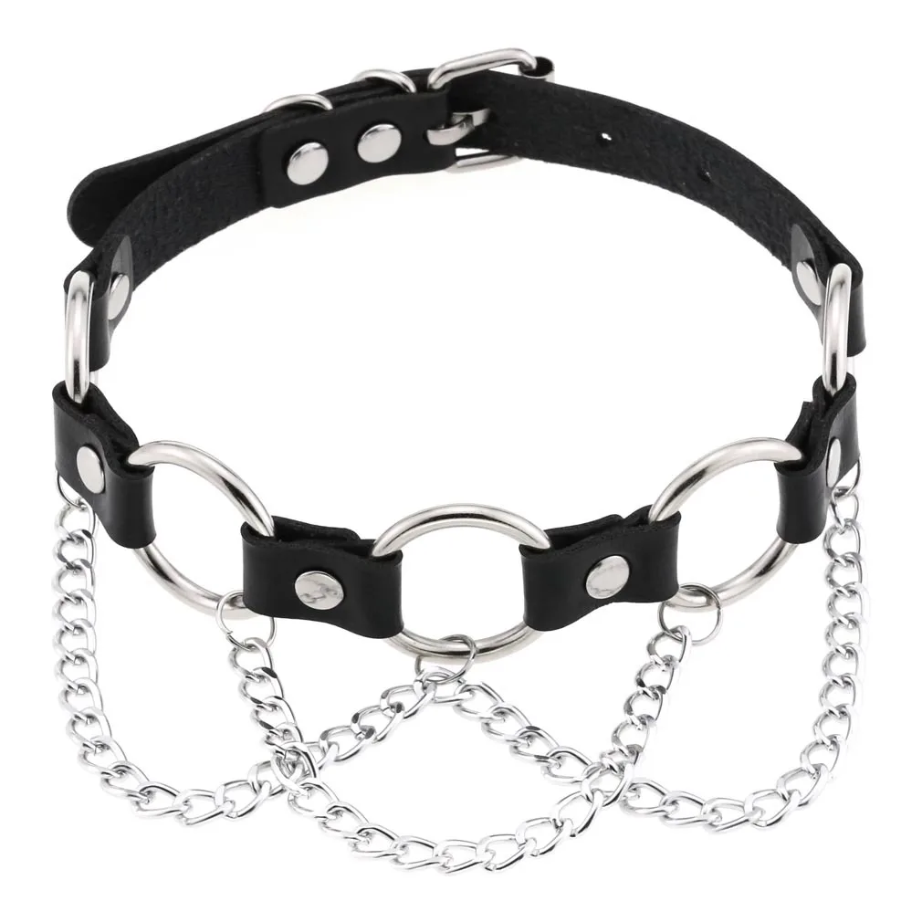 Punk Gothic Street photo Rock and roll Fashion Different Chain Type O Toroidal Chain Collarbone chain  Leather necklace Choker