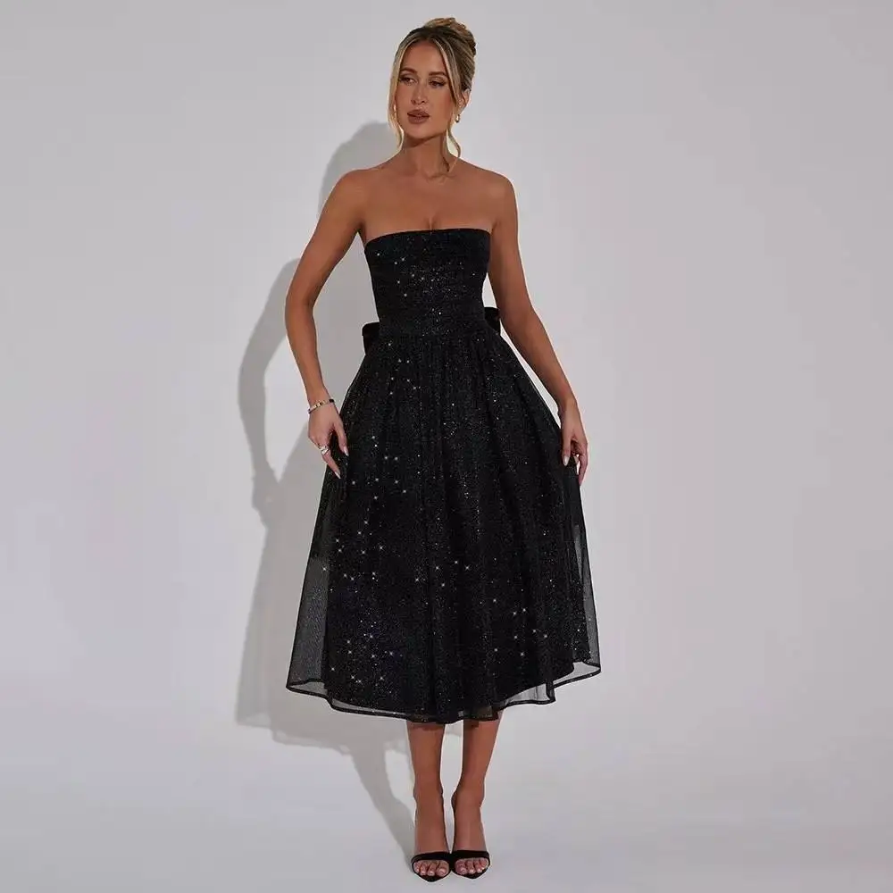 مثير Svel الترتر التفاف الدكتور سليم صالح طويل Sve الربيع الصيف ميدي الدكتور ألياف البوليستر العادية Sve واحد الكتف د... #3