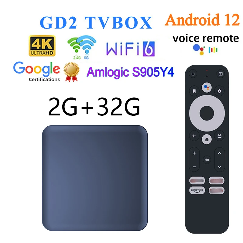 GD2 TV BOX Google Certified Chrome Cast 4K TV Android 12 2G+32G Amlogic S905Y4-B BT5.0 Dual Wifi VS GD1 Set Top Box