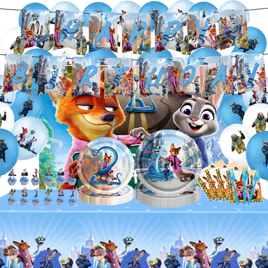 

Zootopia 2 Birthday Party Decoration Disposable Tableware Banner Tablecloth Gift Bag Paper Plates Supplies Party Favors Toys