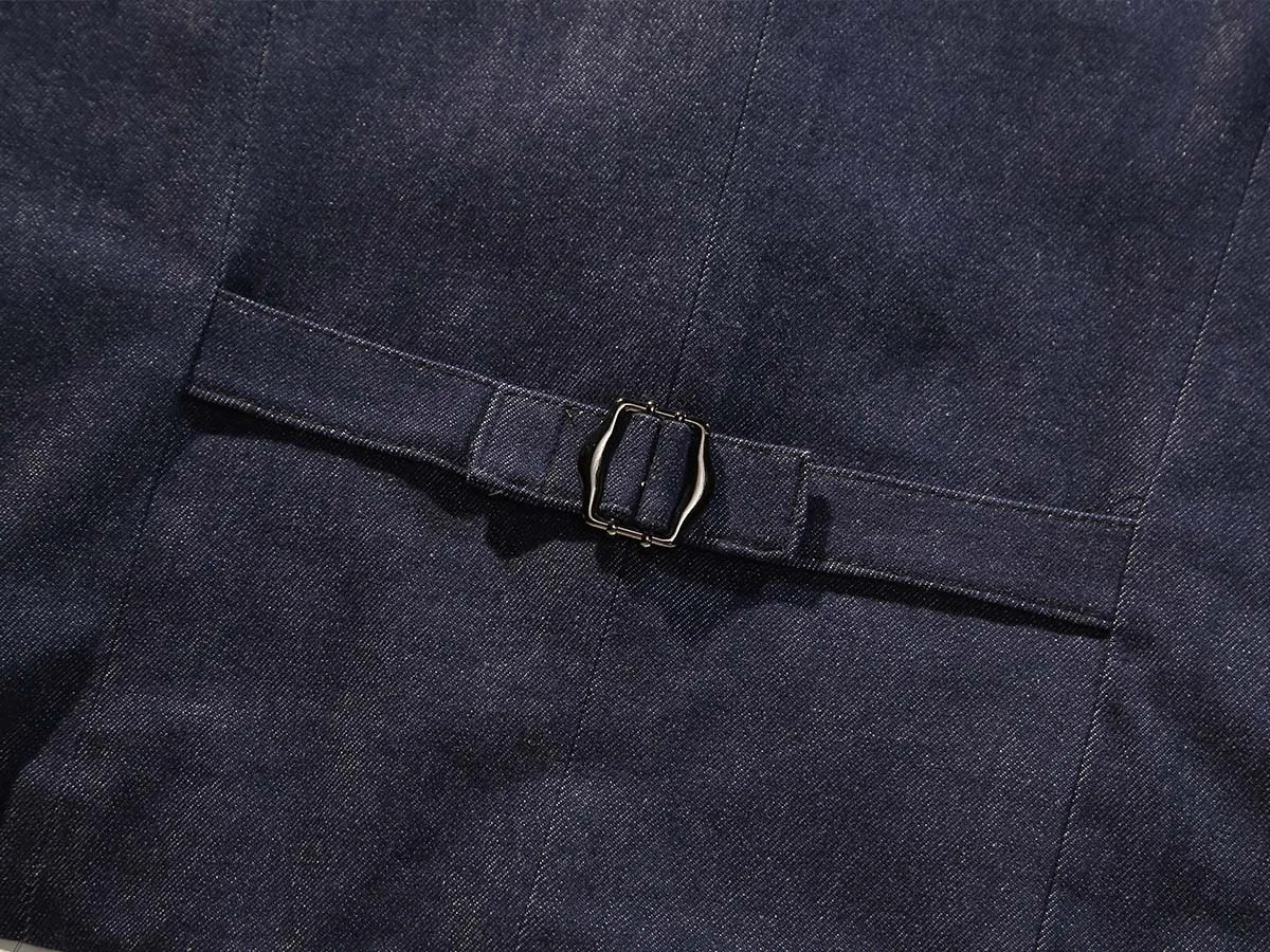 POT&CRAFTSMAN American casual Amei Kaiqi washed blue denim vest men's vintage gentleman jacket Paris buckle undershirt