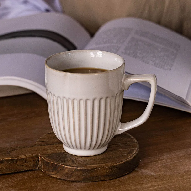 Vintage Mug  Simple Vertical Embossed Ceramic Water Cup High Aesthetic Ceramic Household Cup Couple Cup  Coffee Cup