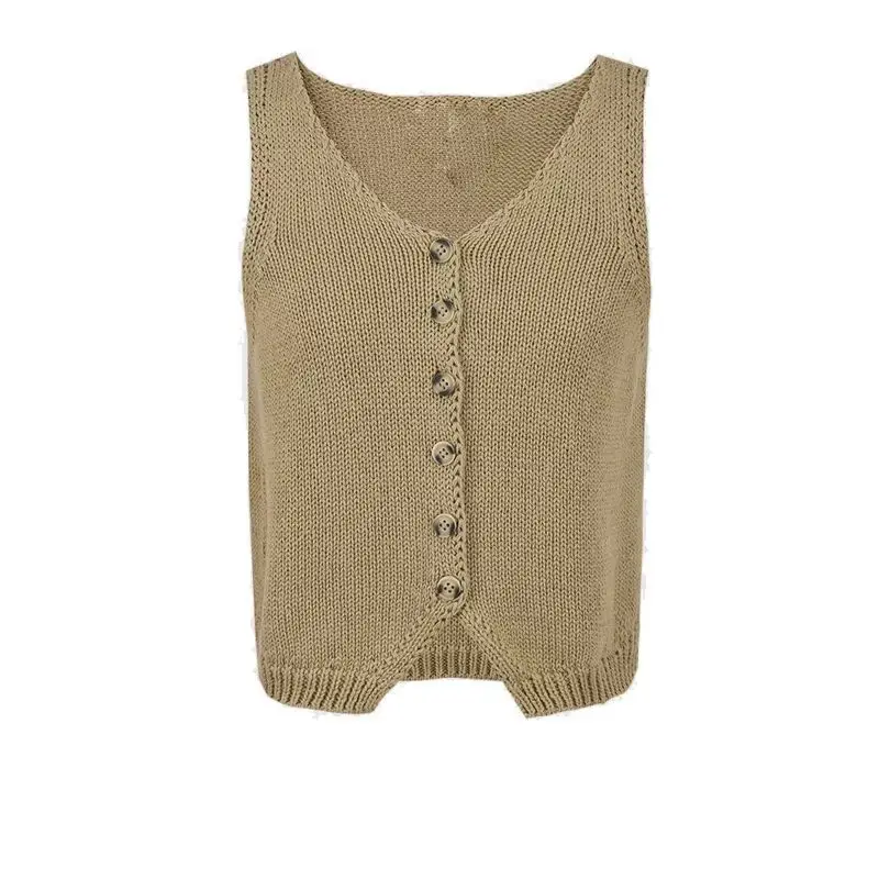 

Vests Waistcoats Thin Womens Vest Halter Top Woman Spring Linen Embroidered Pleated Buttoned O-Collar Slim-Fitting Minimalist OL