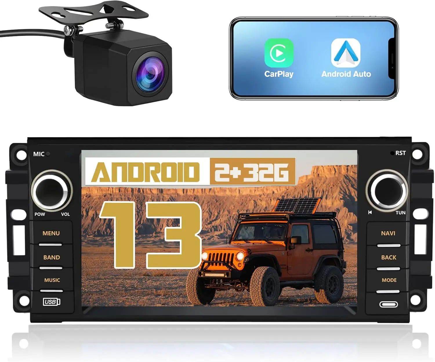 

Android Car Stereo for Jeep Wrangler 2007-2018 with CarPlay, 7' Touch Screen, WiFi, GPS, FM Radio, Backup Camera