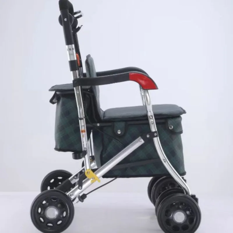 Aluminum alloy elderly hand push shopping cart lightweight four-wheeled driving elderly scooter