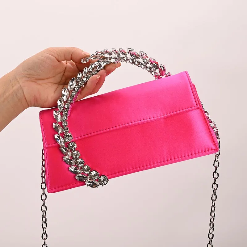 Sparkling Diamonds Sequin Handbags Women Gorgeous Crystal Satin Evening Purses Wedding Party Chain Crossbody Bags