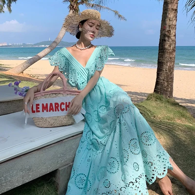 Boho Hollowed Out Lace Hook Flower Summer Dress Women Turquoise Flying Sleeve V-neck Fairy Vacation Dress Casual Party Dress - AliExpress 200000345 Boho Hollowed Out Lace Hook Flower Summer Dress Women Turquoise Flying Sleeve V-neck Fairy Vacation Dress Casual Party Dress - AliExpress 200000345