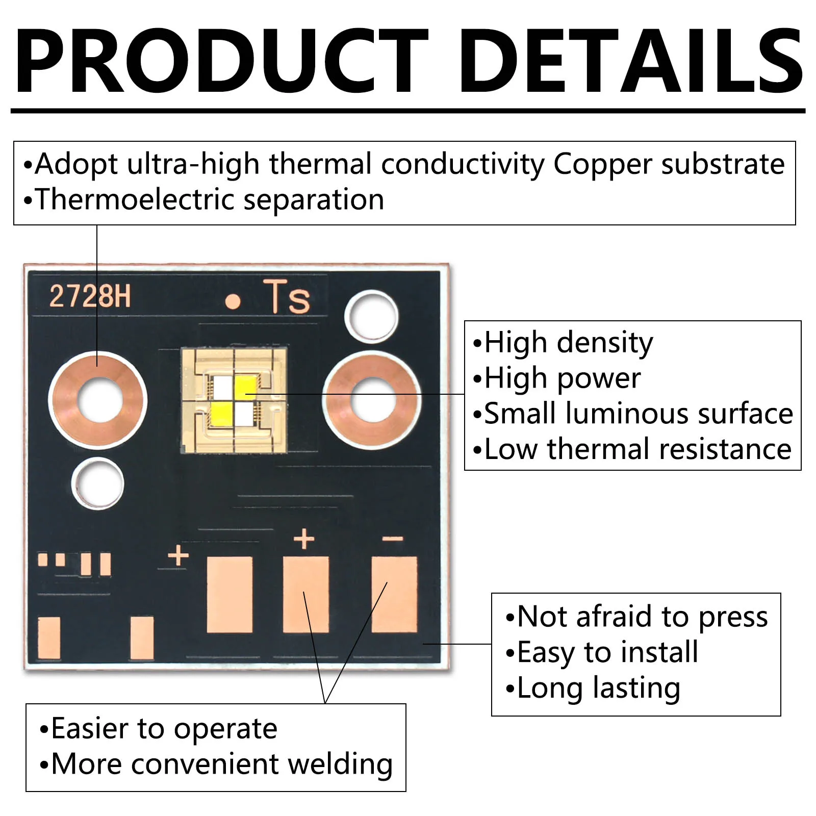 Lampe LED bicolore en cuivre 40W 60W DC 3V 6V, puce 3500-3800K et 450-460nm, convient pour projecteur LED