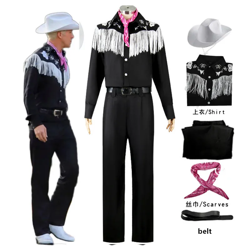 Movie Barbi Ken Ryan Gosling Cosplay Costume Women Men Kids Cowboy Hat Shirt Pants Suit Wig Party Halloween Uniform Full Costume