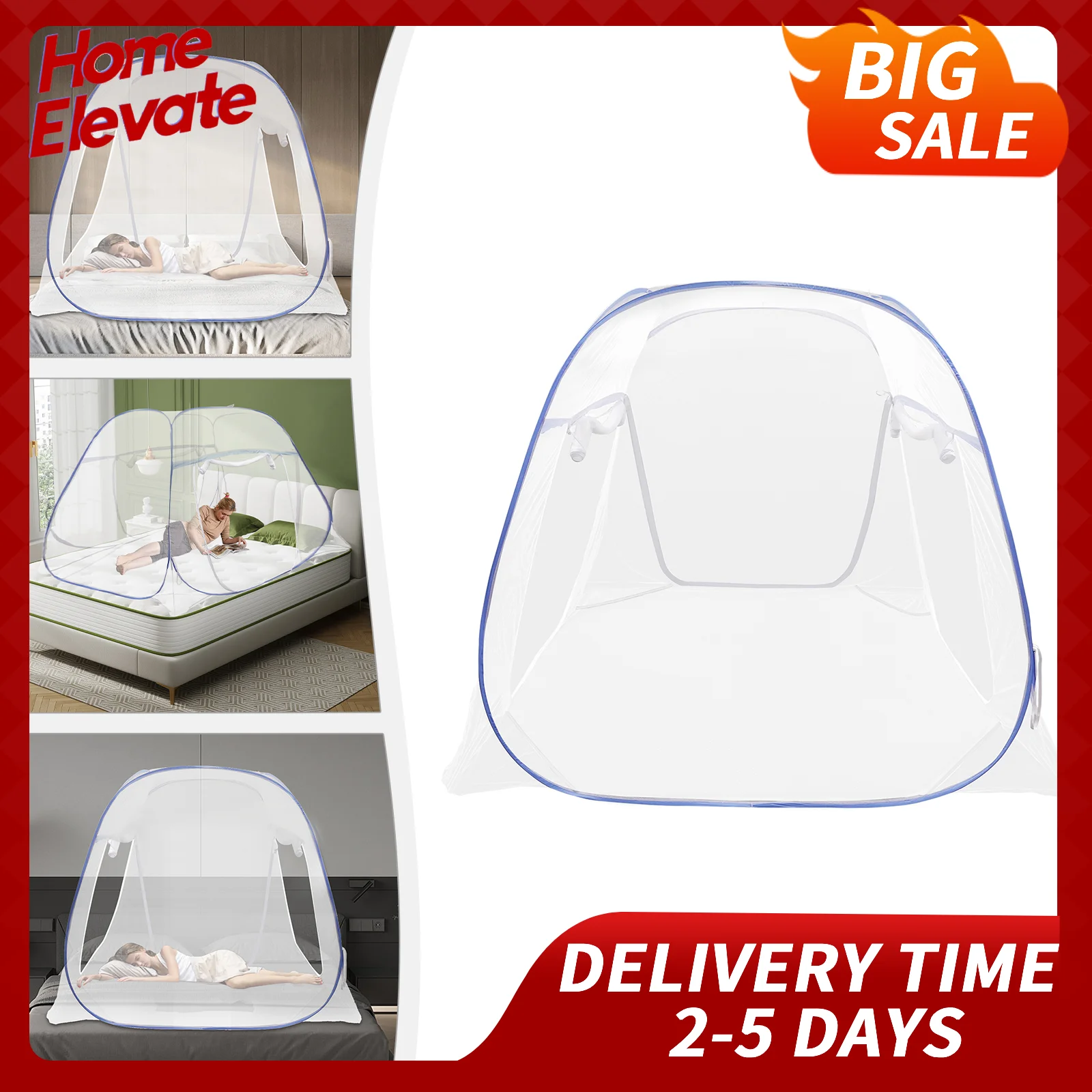 

Bed Canopy Mosquito Net With Full Bottom Enclosure 3 Door Zippers For Queen Size Bed 1.8m Protection