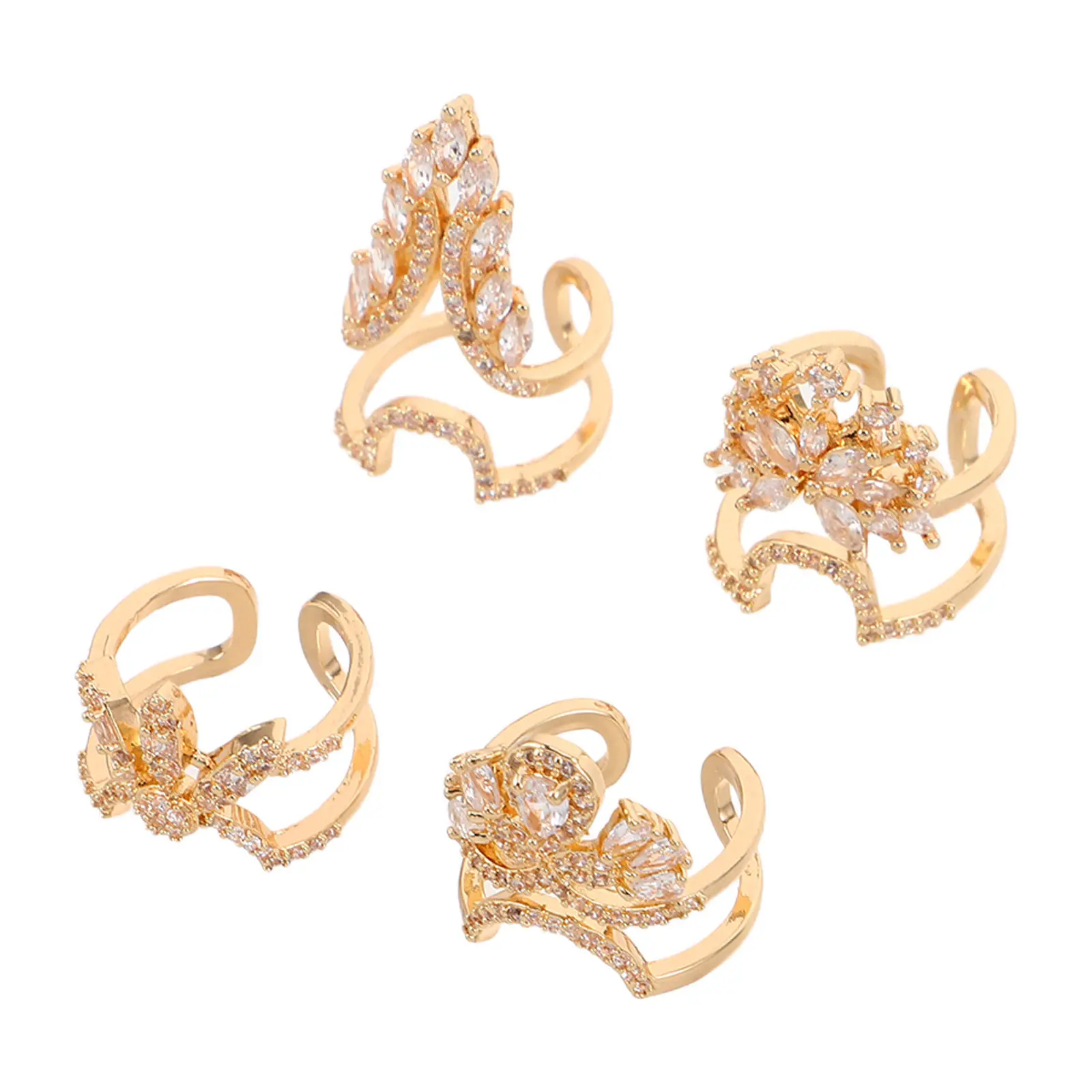 4Pcs Copper Zircon Nail Rings Detachable Adjustable Fingertip Rings Reusable Bling Rhinestone Nail Art Charm Women Luxury