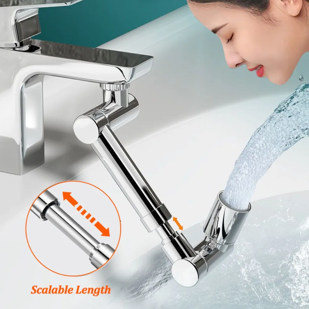 Scalable 1440° Faucet Aerator Universal Metal Rotatable Faucet Filter 2 Water Outlet Mode Arm Extender Tap Splash-proof Bubbler