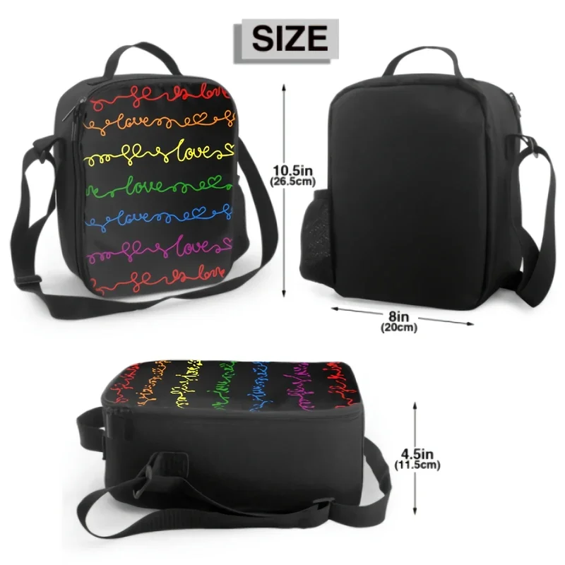 Love Word And Hearts Lunch Box Insulated Meal Bag Progress Lgbt Pride Symbol Lunch Bag Food Container for School Travel Picnic