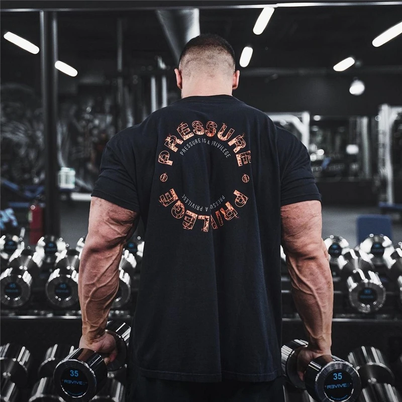 

2023 Cotton Loose Men Muscle T Shirt Bodybuilding Fitness Top summer fashion Big Size printing Oversized Short Sleeve clothing