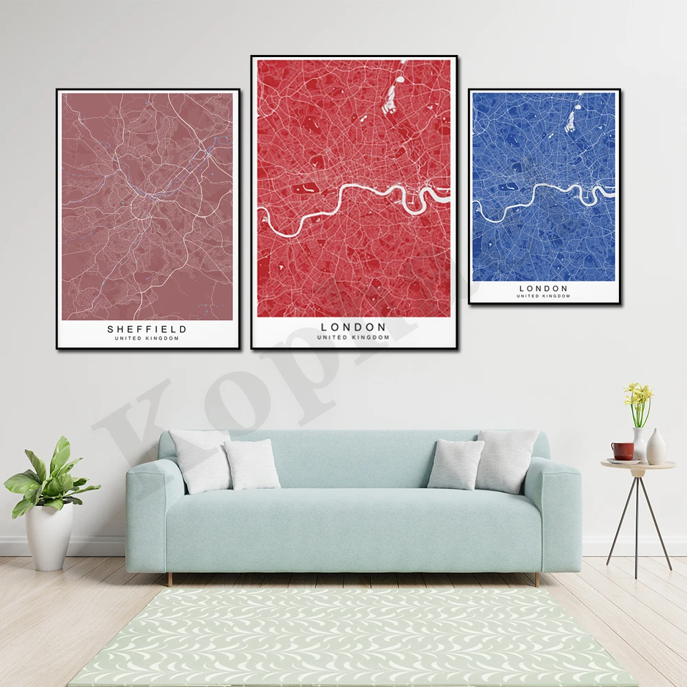 United Kingdom Sheffield South Yorkshire London Color City Map Minimalist Home Wall Decor Poster