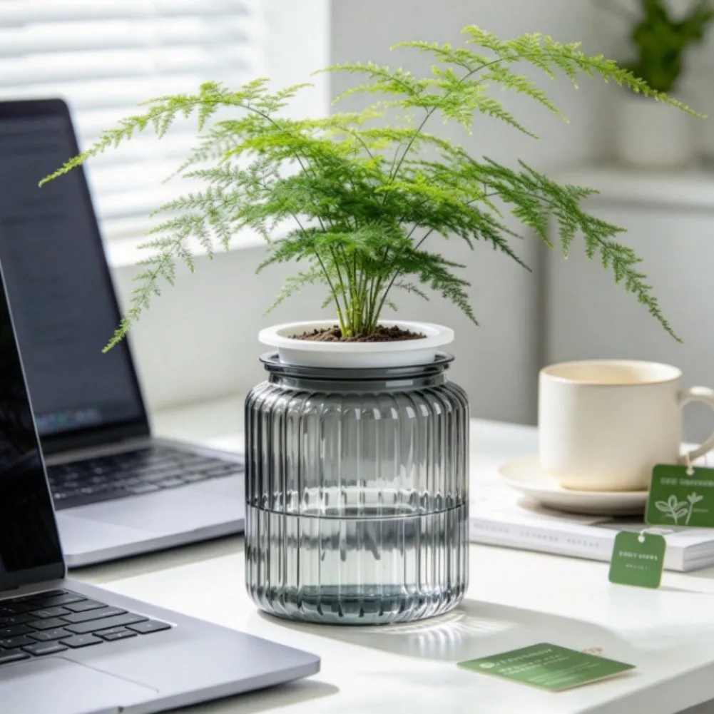 Transparent Self Watering Plant Pot Set of 2 with Dual Layer System and Visible Water Indicator for Balanced Plant Hydration