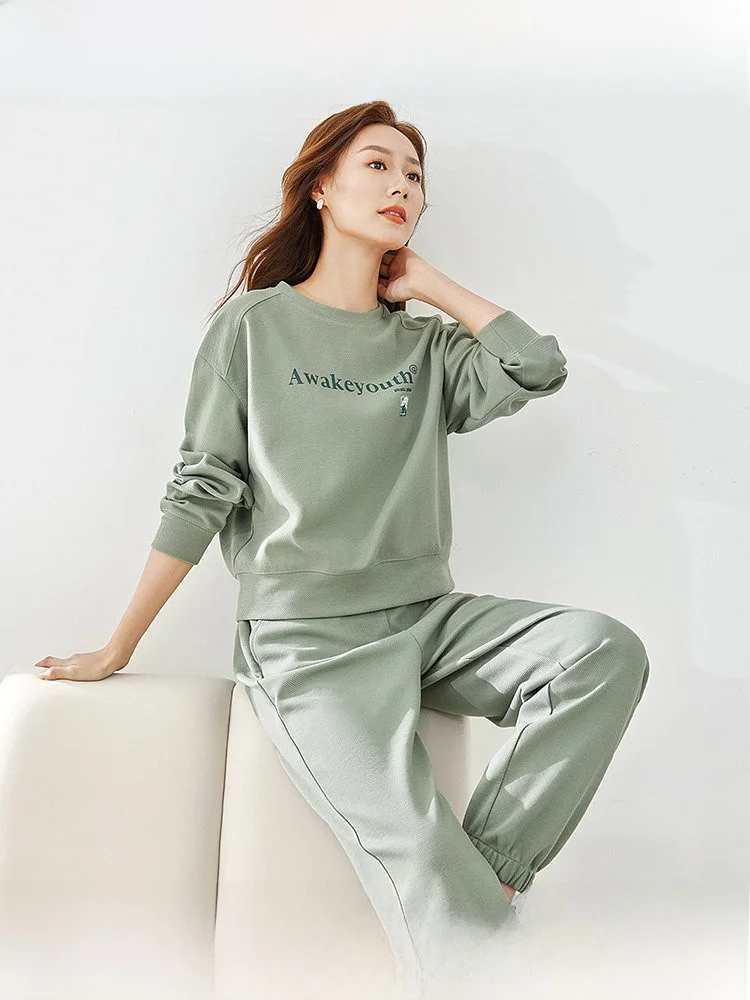 

Повседневный спортивный костюм-двойка для женщин: худи и брюки, осенняя коллекция 2025, модный комплект из хлопковой смеси, удобный и стильный