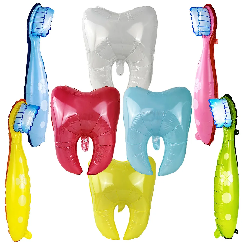 5/10pcs Tooth Toothbrush 4 Colour Foil Balloon Tooth Clinic Dental Student Kids Protect Dental Health Theme Party Decor Supplies