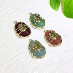 Natuarl Stone Gothic Style Spider Gold Plated Oval Shape Pendant Charms DIY Making Necklace Jewelry