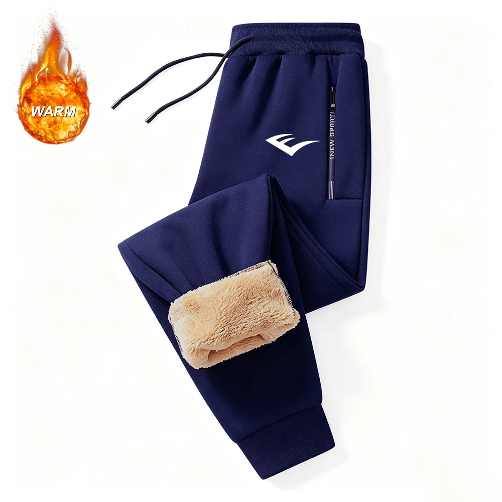 Men's Creative E Print Thick Sweatpants Winter Casual Warm Trousers With Zippered Pockets Suitable For Daily Fitness And Commute
