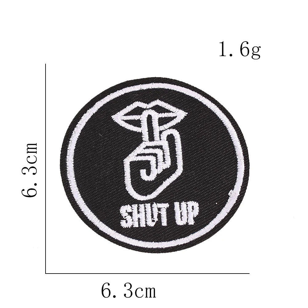 Cooler Street-Style „Shut Up Mouth“ Handstickerei-Aufnäher, runde Rückseite zum Aufkleben oder Aufbügeln, modischer Aufnäher zur Reparatur von Kleidungslöchern und zur Dekoration – Detail 6