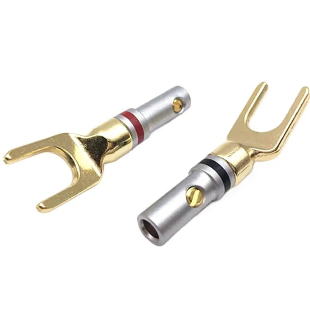 2PCS Gold Plated Y/U Shape Banana Plug Audio Speaker Plug Spade Type Double Screws Locking, No Soldering Plug