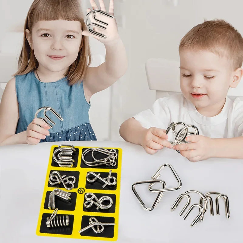 8Pcs/Set Metal Montessori Puzzle Wire IQ Logical Ability Training Children Adults Reliever Educational Toy Stress Relief Toy