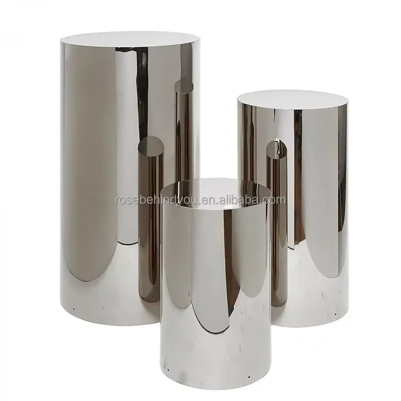 Gold Round Iron Cake Stand Set Wedding Dessert Table Decorative Mirror Cylinder Base Flower Stand Silver Event Party Display