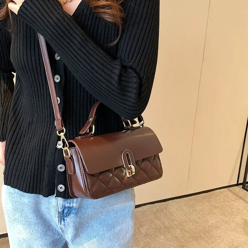 Women's Small Bag Crossbody Phone Bag Brown Small Square Bag Women2023New Fashion Square Bag All-Match Hand Direct S