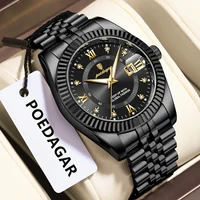 Reloj POEDAGAR de lujo a la moda para hombre, reloj de pulsera militar luminoso de acero inoxidable resistente al agua para hombre, relojes de cuarzo para negocios con fecha para hombre