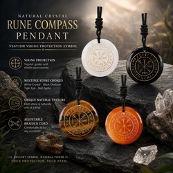 Natural Crystal Quartz Mysterious Nordic Goethe Futhark Runes Viking Compass Vegvisir Reiki Energy Pendant Necklace For Jewelry