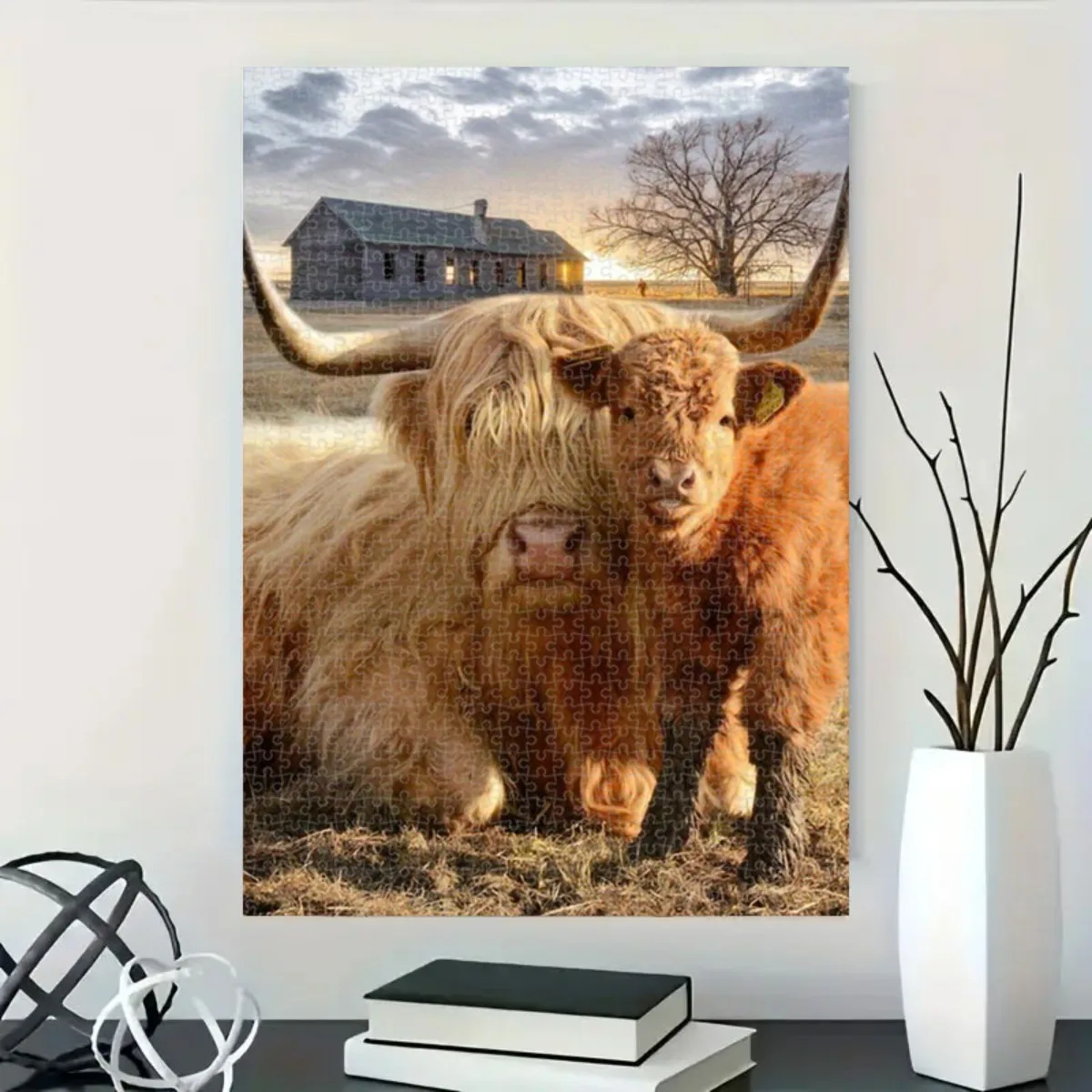 Een 1,000 stuks puzzels Halloween decoratieve hooglandkoepuzzel voor woonkamer of slaapkamer Duurzaam kartonmateriaal Levendig C