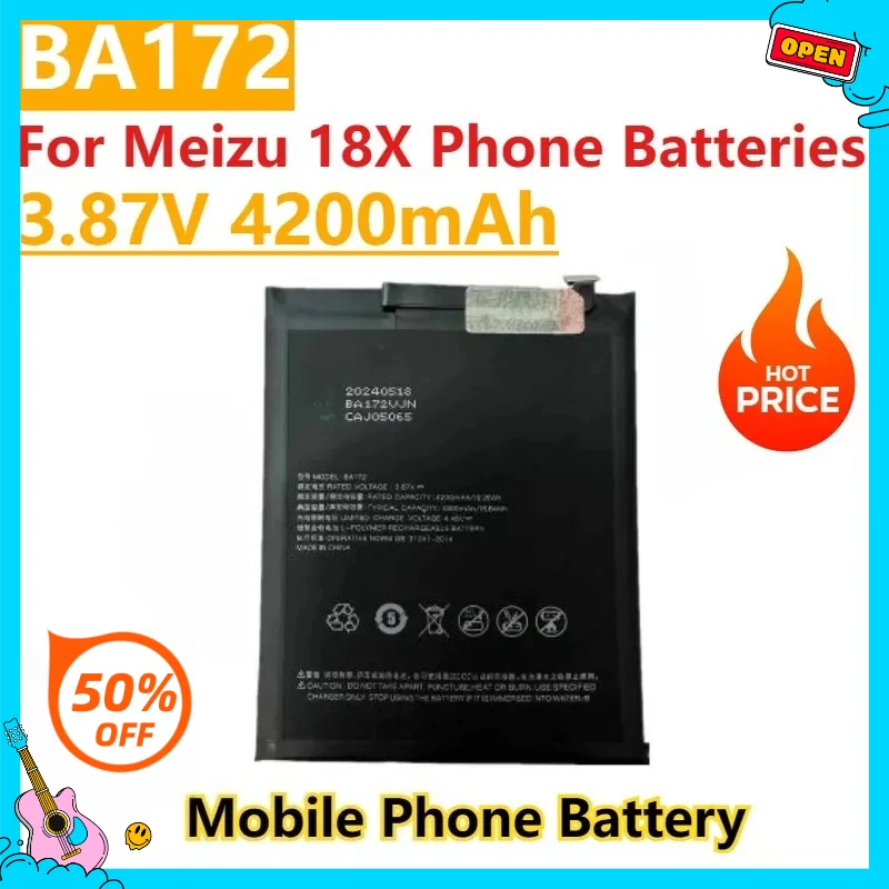 

Высокое качество, новый 3,87 В, 4200 мАч, BA172, аккумулятор для мобильного телефона Meizu 18X, аккумуляторы для телефона + бесплатные инструменты, быстрая доставка