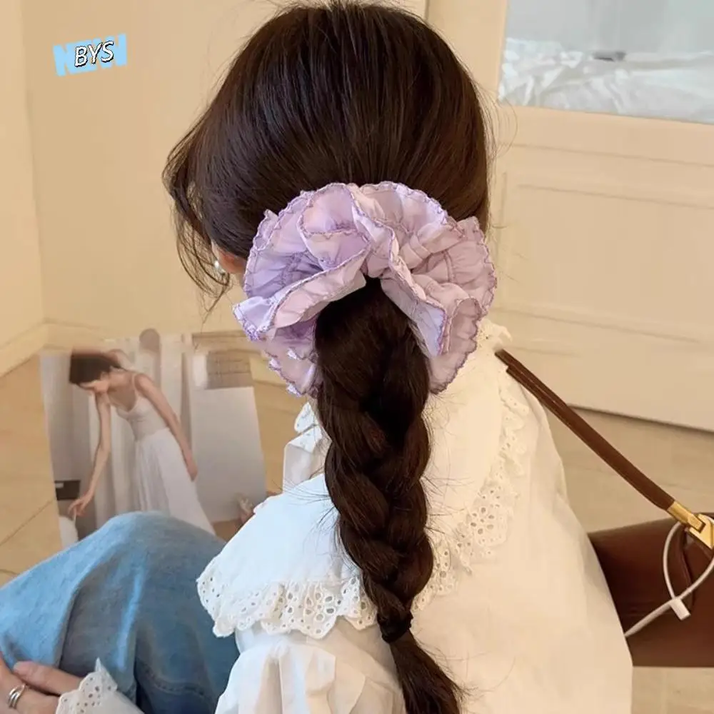 

Trendy Elastic Plaid Scrunchies Sweet Korean Style Large Lace Hair Tie Multilayer Cloth Exaggerated Hair Ring Daily