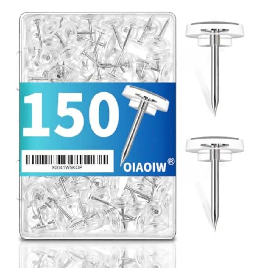 

150 PCS Push Pins Tacks Count in Reusable Box for Bulletin Boards and Wall Displays Heavy Duty Plastic Head