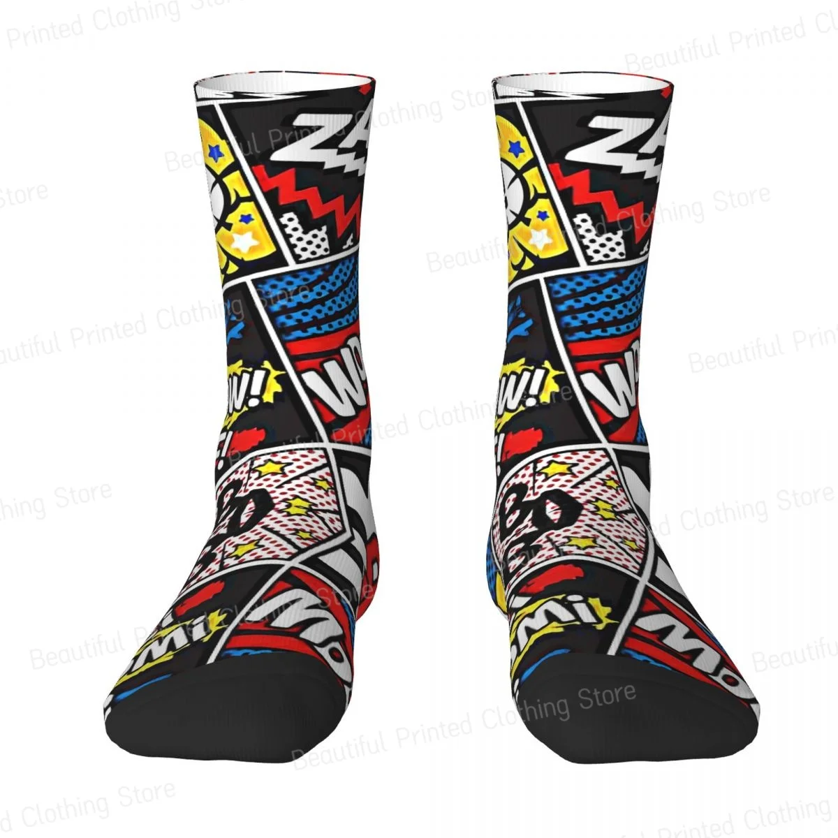 Colorful Comic Book Panels Pop Art Graffiti Unisex Four Seasons Socks Cycling Fun printing Socks Street Style Crazy Sock