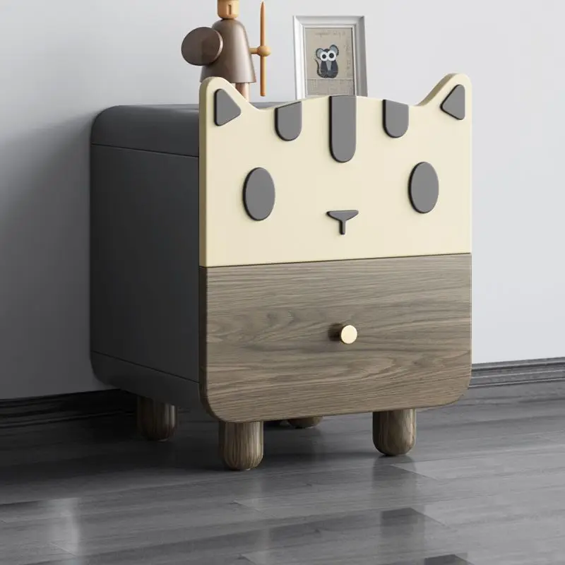 طاولة بجانب السرير للأطفال أرجل خشبية صلبة بسيطة إسكندنافية لطيفة ولطيفة للأولاد والبنات خزانة صغيرة بجانب السرير #2