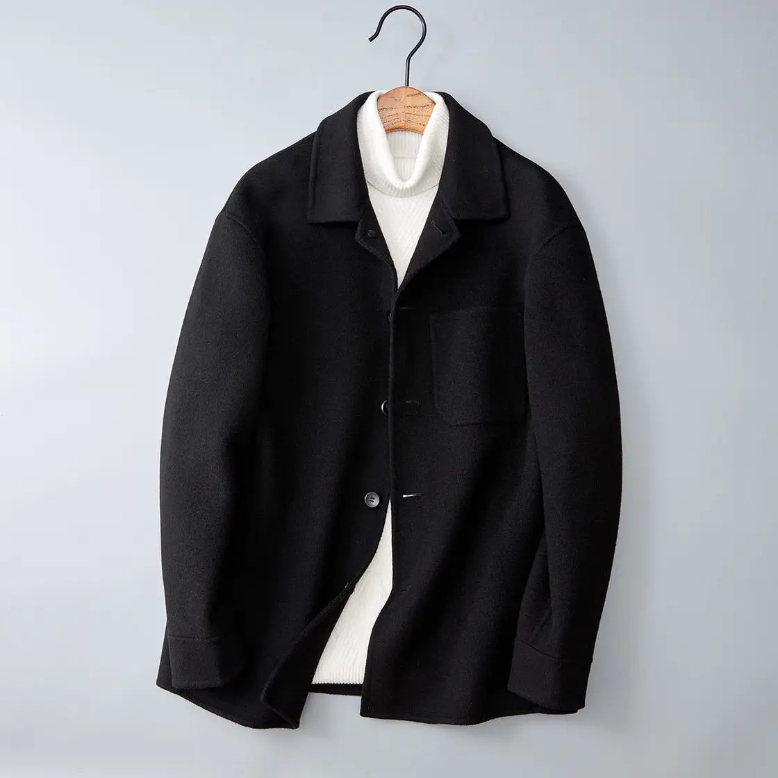 

Double-Sided Woolen Men's Suit Jaet Casual Thiened Warm Coat Collar Faion Urban Sle Winter Long Sve Pure Color