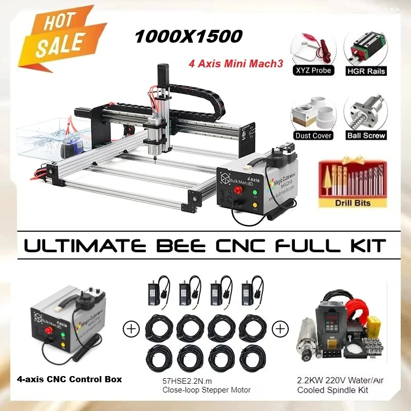 20%OFF BulkMan 3D 1000x1500 ULTIMATE Bee CNC Router Machine Full Kit with Mini UC300 Mach3 4Axis Control Box Wood Router Machine