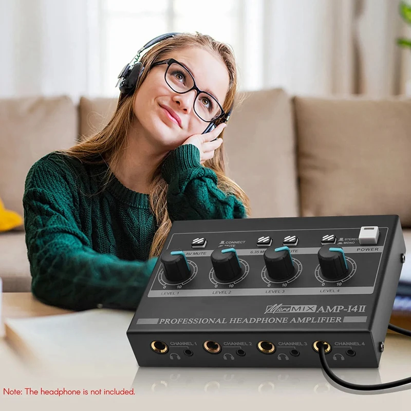AMP‐I4II Professional 4 Channel เครื่องขยายเสียงหูฟังเสียงสเตอริโอขนาดกะทัดรัด Amp + 6.35 มม.3.5 มม.ควบคุมระดับเสียงอินพุต