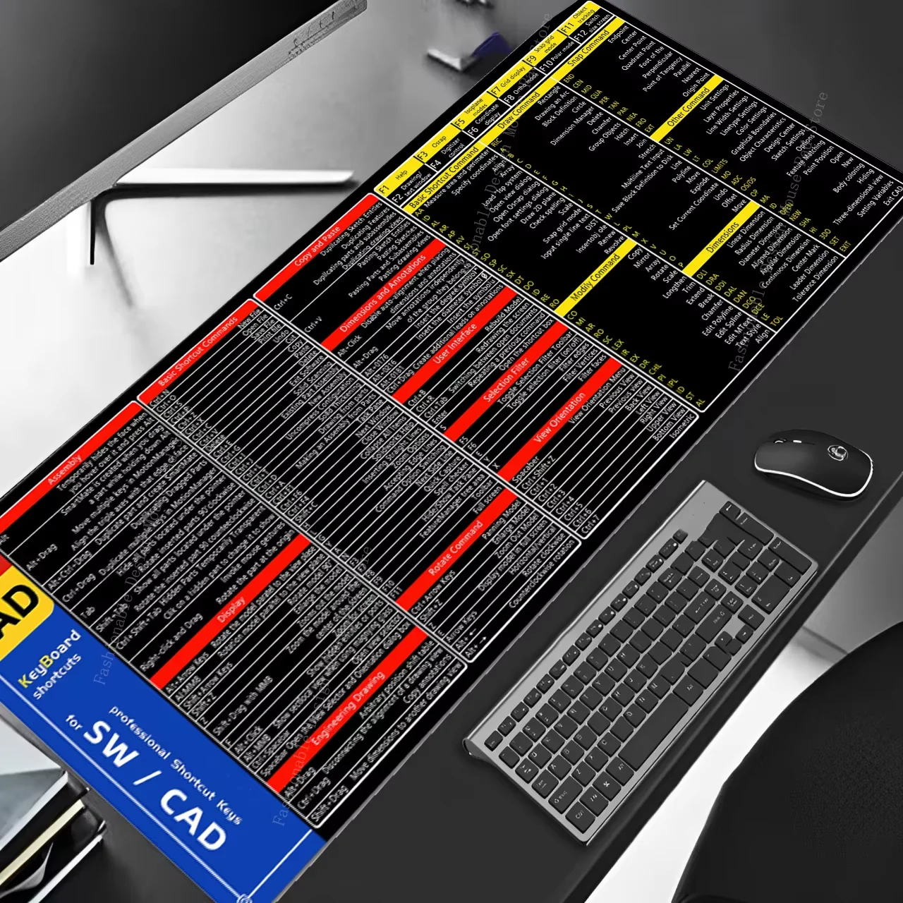 SW CAD لوحة المفاتيح مفاتيح الاختصارات الواضحة لوحة الماوس الغش ورقة لوحة المفاتيح لوحة الماوس البرمجيات الألعاب مكتب حصيرة المطاط حامي المكتب #4