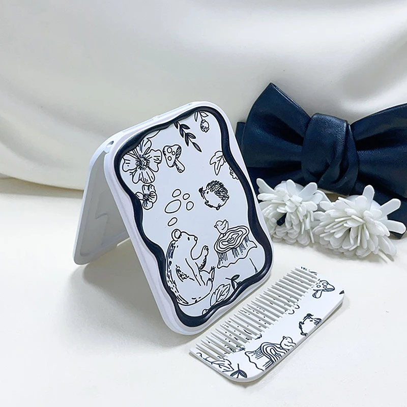 Semplice riccio Flip-Top specchio per il trucco pieghevole specchio tascabile portatile specchio cosmetico rettangolare con pettine per donne ragazze