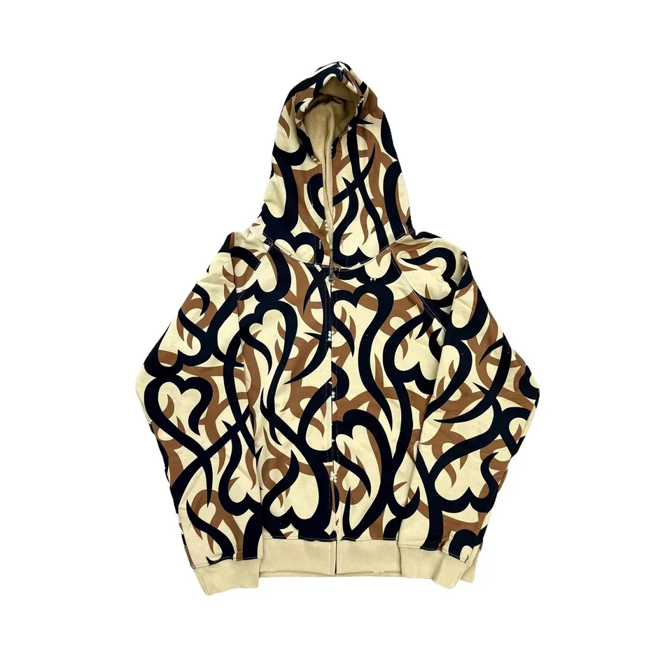 2025 Number Nine Tribal Camo Hearts zip up Thorn Tears Zipper Coat