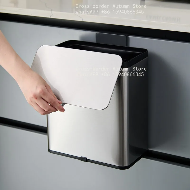 Kitchen stainless steel trash can hanging type no bending toilet toilet wall hanging sliding cover new model