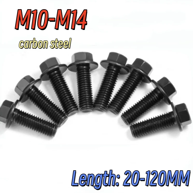 1-2pcs Hex Flange Cap Screws Hex Washer Bolts Hex Flange Screws 10.9 Grade Steel Black Glossy Surface